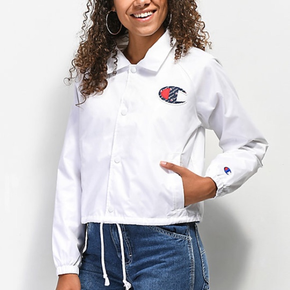 Champion White Crop Coaches Jacket
